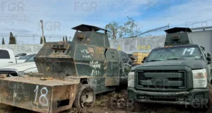 FGR destruye 18 vehículos “monstruo” con blindaje artesanal en Tamaulipas