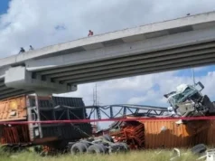 Tráiler cae desde puente elevado en Salinas Victoria